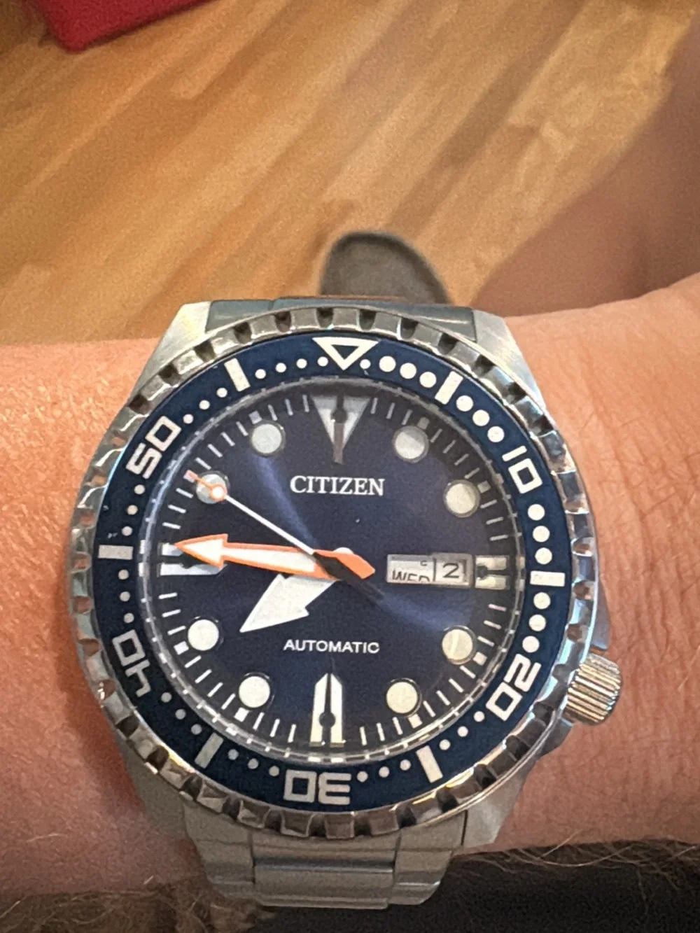 Citizen Blue Dial Automatic Diver Watch with Orange Accents